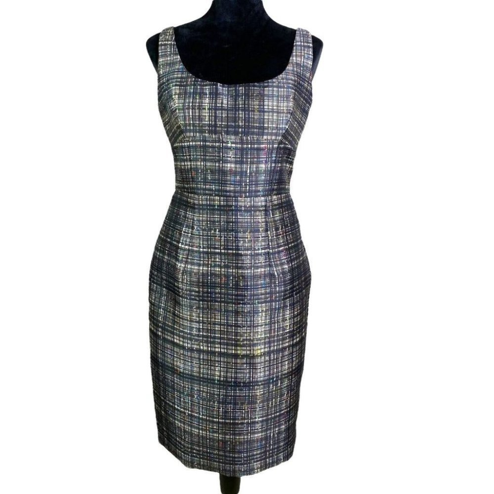$435 Milly Round Neck Sleeveless Printed Dress Black Satin Size 10